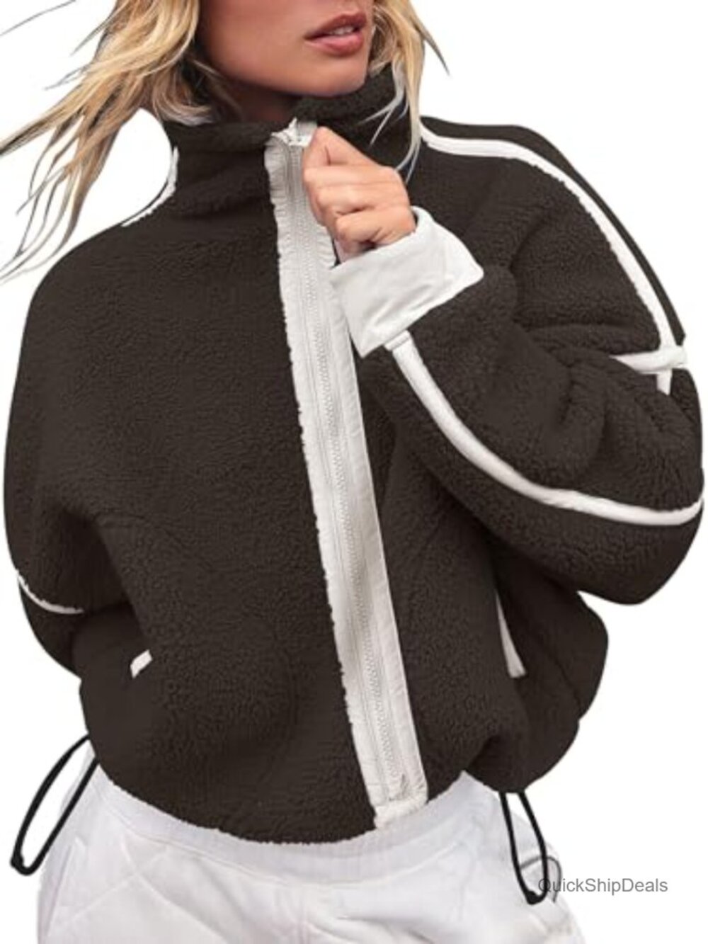 Womens Sherpa Fleece Zip Up Teddy Jacket Oversized Fuzzy Coat